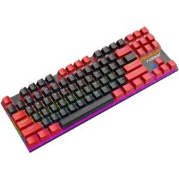 INF Clavier mécanique filaire 87 touches - Clavier de jeu RGB à commutation à chaud avec interrupteurs bleus et blocs de Noir rouge