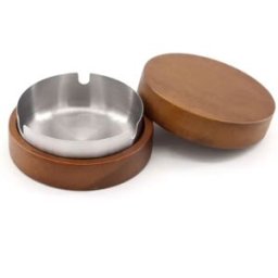 INF Élégant Cendrier en Bois de Hêtre avec Insert en Acier Inoxydable pour Maison, Hôtel et Bureau Argent