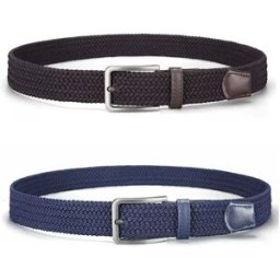 INF Ceinture élastique tressée en toile de 125 cm (lot de 2) avec boucle en alliage de zinc, ceinture ajustable et respirante Café+Bleu