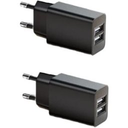 INF Adaptateur secteur EU double USB 5V2A, pack de 2 – Boîtier PC ignifuge V0 compact, double port 5V 2A Le noir