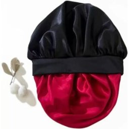INF Bonnet de nuit sans trace effet soie ajustable - Bande élastique compatible avec toutes les tailles de tête, Portable, Chaud Noir + Rouge