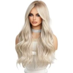 INF Perruque Longue Ondulée Blonde Platine avec Frange - Cheveux Synthétiques Résistants à la Chaleur pour Usage Quotidien et