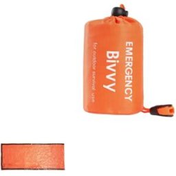 INF Sac de couchage d'urgence 28um - Bivvy de survie PE étanche et réfléchissant avec sifflet, 215cm x 90cm x 2cm Orange