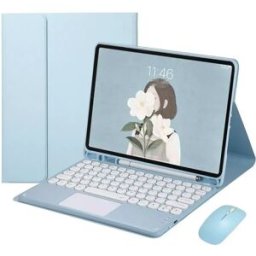 INF Étui Clavier Bluetooth Bleu Ciel avec Pavé Tactile Amélioré Compatible avec Samsung Galaxy S7 FE T730/T735 12,4 pouces