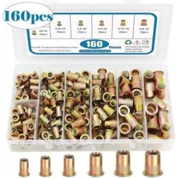 INF Kit d'écrous à sertir moletés en alliage de zinc 160 pièces - Assortiment d'inserts filetés