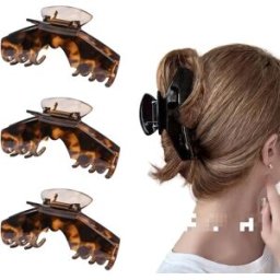 INF Lot de 3 pinces requin chignon de luxe - PC à haute rigidité avec ressort métallique intégré, cavité profonde imprimé café