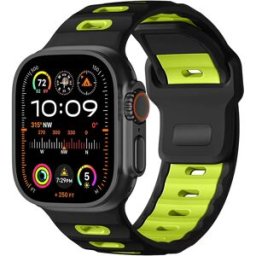 INF Bracelet élégant en silicone pour Apple Watch 42/44/45/46/49mm Noir + Vert