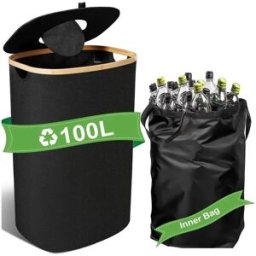 INF Panier de rangement pliable avec couvercle - Panier à linge en tissu de bambou