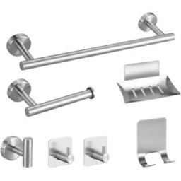 INF Ensemble de 7 pièces de support de salle de bain en acier inoxydable sans perçage Argent