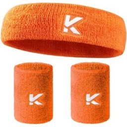 INF Ensemble bandeau et bracelets de sport en coton pur - Respirant, évacue la sueur, ajustement élastique, plusieurs couleurs Orange