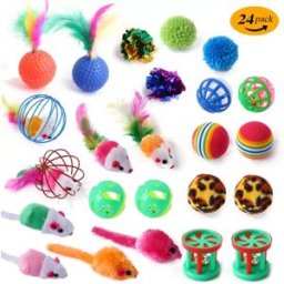 INF Ensemble 24 pièces jouets pour chat multicolores - souris à grelots, plumes, accessoires en acier inoxydable et PP pour