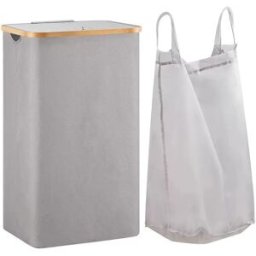 INF Panier à Linge Pliable avec Poches Latérales - Couvercle en Bambou & Grande Capacité