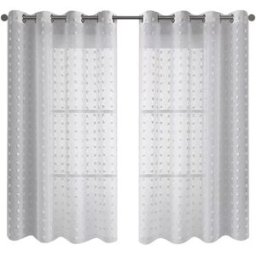 INF Lot de 2 Rideaux Voile à Pompons - Panneaux de Fenêtre à Oeillets Gris L