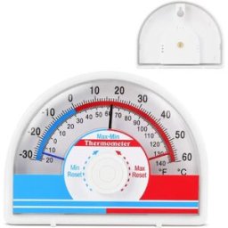 INF Enregistreur de température Max-Min - thermomètre mécanique sans pile, acier inoxydable 430 et verre, réarmement manuel,