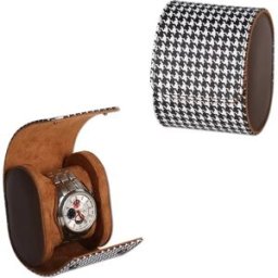 INF Boîte de Rangement pour Montre en PU Pied-de-Poule - Étui de Voyage Portable