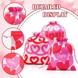 INF Sacs à cordon de serrage Saint-Valentin (Lot de 20) - Pochettes cadeaux en satin de soie avec motif cœur
