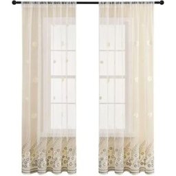 INF Rideau Voile Gris Brodé de Fleurs - Panneau à Passe-Tringle pour Salon, Chambre L
