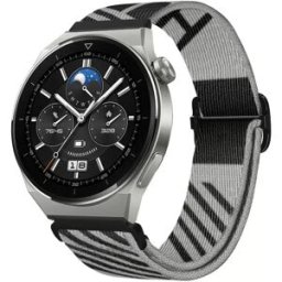 INF Bracelet de montre élastique tissé en nylon réglable compatible avec Huawei GT3 Pro/Buds 20 mm gris et noir