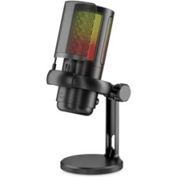 INF Microphone USB à condensateur pour gaming compatible avec éclairage RGB, monitoring zéro-latence et prise casque 3.5mm - Le noir