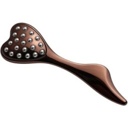 INF Masseur facial et oculaire en forme de cœur avec rouleau en acier inoxydable 304 - Outil Gua Sha visage, yeux et corps en café