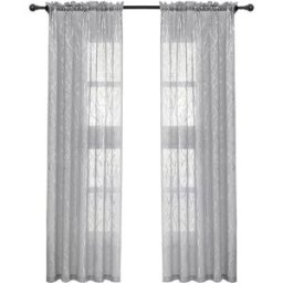 INF Ensemble de 2 rideaux transparents avec motif arbre et marquage à chaud argenté - Ourlet Passe-Tringle Gris M