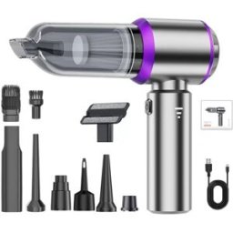 INF Aspirateur à main sans balai pour voiture USB-C, affichage du niveau de batterie, 16000Pa, 6000mAh, Argent-Violet