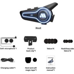 INF Écouteurs Bluetooth pour casque - Micro souple, Bluetooth 5.4, étanchéité IP67, batterie 1000 mAh, éclairage RGB
