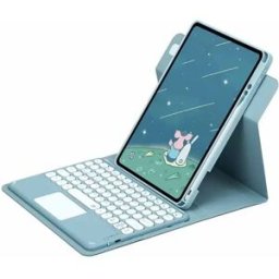 INF Étui Clavier Bluetooth Magnétique Bleu Brume avec Touches Rondes et Pavé Tactile, compatible avec iPad Pro 11 pouces