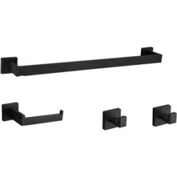 INF Ensemble de supports de salle de bain carrés à quatre pièces de 40 cm sans perçage en acier inoxydable Le noir