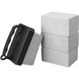 INF Brosse de nettoyage avec manche noir en pierre ponce pour gril et barbecue