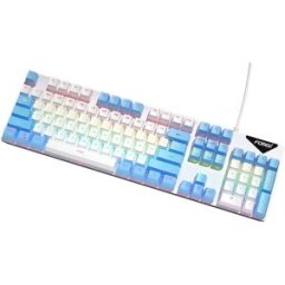 INF Clavier Mécanique Filaire Rétroéclairé Arc-en-ciel Commutateur Bleu Remplaçable à Chaud 104 Touches Blanc + Bleu