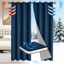INF Rideau Opaque Thermique Isolant Coupe-Vent d'Hiver à Œillets pour Salon (Panneau Unique) S Bleu marine