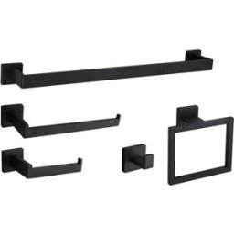 INF Ensemble de supports de salle de bain carrés à percer, 5 pièces, 40 cm, en acier inoxydable Le noir