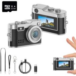 INF Mini caméra numérique avec carte TF 32GB incluse - 1080P réel, capteur 5MP réel, vidéo 2K, rechargeable USB-C, écran LCD HD Le noir