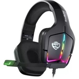 INF Casque gaming filaire S12 noir avec éclairage RGB, prise 3,5mm et câble Y-splitter - Compatible avec PS4, PS5, Xbox,