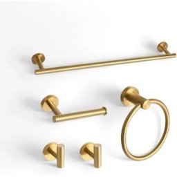 INF Ensemble 5 pièces d'anneaux porte-serviettes ronds en acier inoxydable doré, fixation perforée murale pour serviettes et