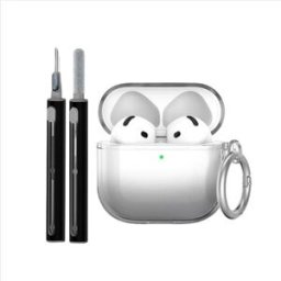 INF Ensemble de protection en TPU compatible avec Apple AirPods 4 avec stylo de nettoyage et porte-clés Le noir