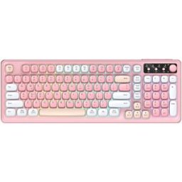 INF Clavier filaire 99 touches trois tons avec rétroéclairage RGB, molette multimédia et câble Type-C détachable Rose + Blanc
