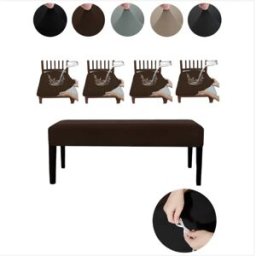 INF Ensemble de housses élastiques en polyester pour banc (4 housses de chaise + 1 housse de banc) - Protection anti-poussière café
