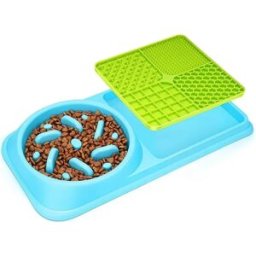INF Tapis d'alimentation anti-dérapant pour animaux - Gamelle lente et set de table Bleu