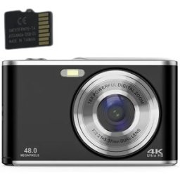 INF Appareil photo numérique 4K 48MP Webcam zoom 16x avec carte mémoire de 32 Go Le noir