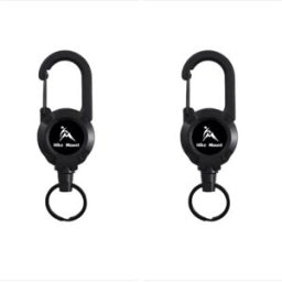 INF Lot de 2 porte‑clés rétractables anti‑perte pour extérieur - Cordon haute-élasticité 60cm, plastique lisse, mousqueton, Le noir