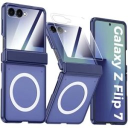 INF Coque de téléphone PC à protection intégrale avec anneau magnétique compatible avec Samsung Galaxy Z Flip7 Bleu