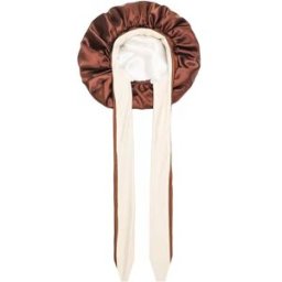 INF Bonnet de Nuit en Satin Double Épaisseur avec Sangles Réglables - Bonnet de Beauté pour Cheveux café