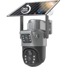 INF Caméra de surveillance solaire 4G double objectif 8MP IP65 - Vision nocturne 25m, audio bidirectionnel, compatible avec V380 Le noir