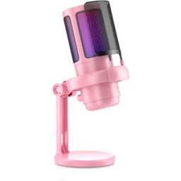 INF Microphone USB à condensateur pour gaming compatible avec éclairage RGB, monitoring zéro-latence et prise casque 3.5mm - Rose