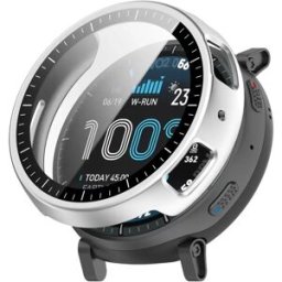 INF Coque de protection intégrée PC + verre trempé compatible avec Huami Amazfit Active Max - Protection écran et cadre Argent