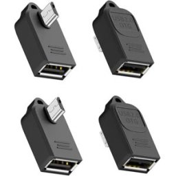 INF Adaptateur OTG USB-A femelle vers Micro-B mâle coudé avec porte-clés, pack de 4, ABS noir, prend en charge charge 5V/1A
