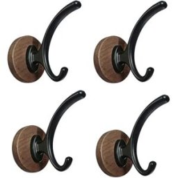 INF Crochets sur Porte 4 pcs, Fini Noyer - Crochets à Manteaux et Serviettes ABS Sans Perçage, Charge 5-10kg