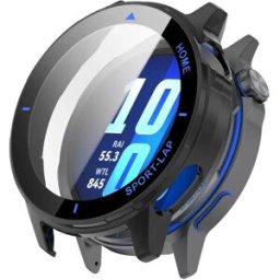 INF Coque PC intégrée avec protège-écran en verre trempé - compatible avec Huawei Watch GT Runner2, protection quotidienne Noir + Bleu